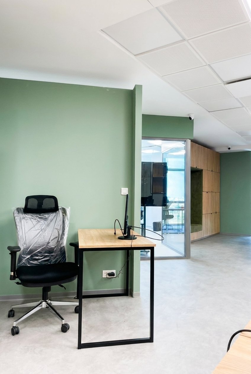 Bureau individuel mur vert